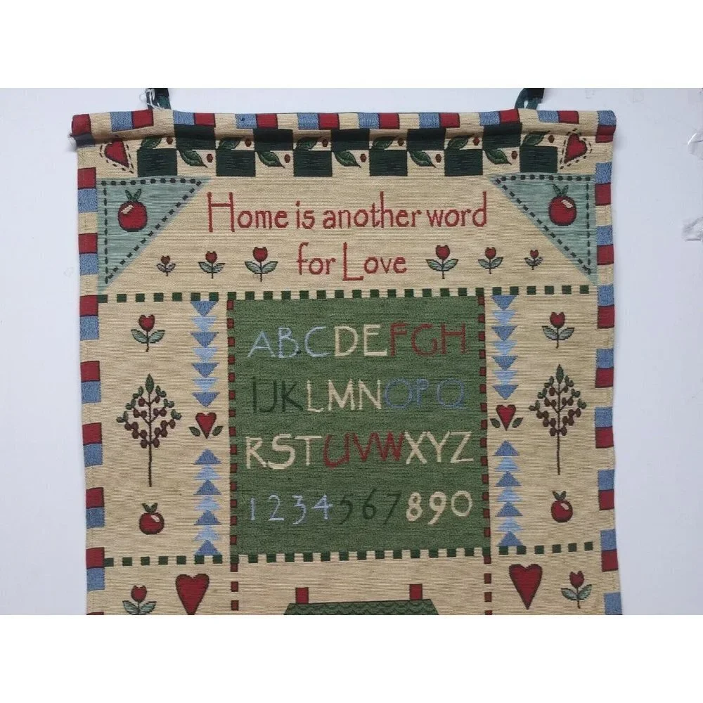 Vtg Wall Hanging Tapestry House Home school Scene 26.5